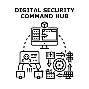 Digital security command hub center protecting system Stock Illustration