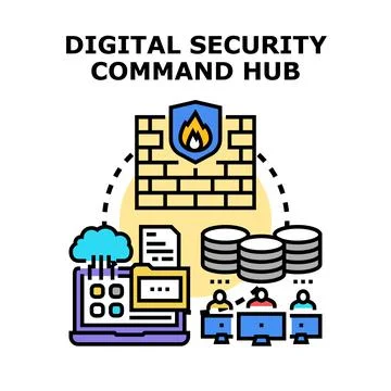Digital security command hub managing network protection Stock Illustration