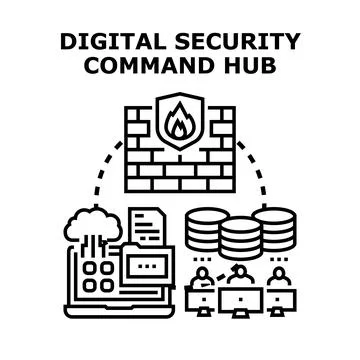 Digital security command hub managing network protection Stock Illustration