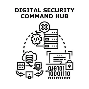 Digital security command hub protecting data network infrastructure イラスト素材
