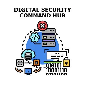 Digital security command hub protecting data network infrastructure Stockillustratie