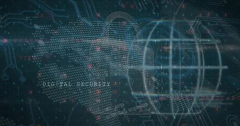 Digital security concept with abstract globe and binary code overlay Stock Photos