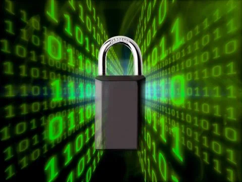 Digital security concept with binary code and lock 库存照片