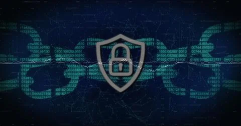 Digital security concept with blockchain technology and padlock symbol on screen Stock Photos