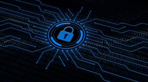 Digital security concept - closed padlock in center of concentric rings イラスト素材