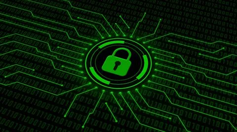 Digital security concept - closed padlock in center of concentric rings Illustrazione stock