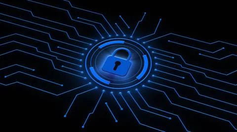 Digital security concept - closed padlock in center of concentric rings イラスト素材