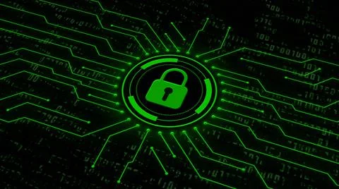 Digital security concept - closed padlock in center of concentric rings イラスト素材