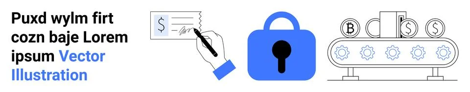 Digital Security Concept Featuring Payment, Lock, and Automated Process Illustrazione stock