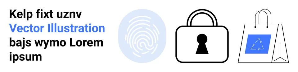 Digital security concept with fingerprint, lock, and shopping bag. Text ele.. イラスト素材