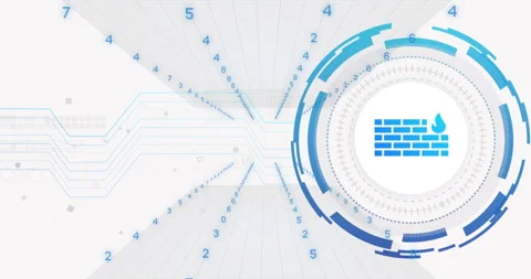 Digital security concept with firewall icon and data flow animation Stock Footage 303537066