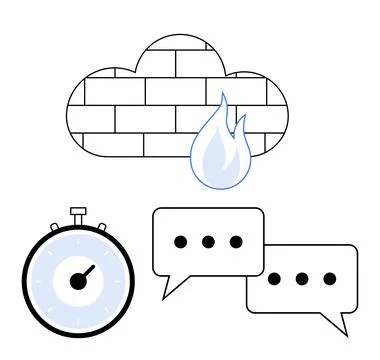 Digital Security Concept with Firewall, Timer, and Communication Symbols Illustrazione stock