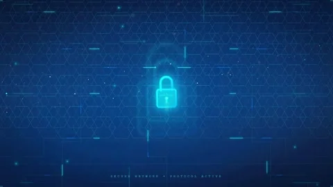 Digital Security Concept with Glowing Blue Padlock Icon and Animated Data Stock Footage 336774077