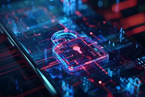 Digital security concept with glowing cyber lock icon Stock Photos