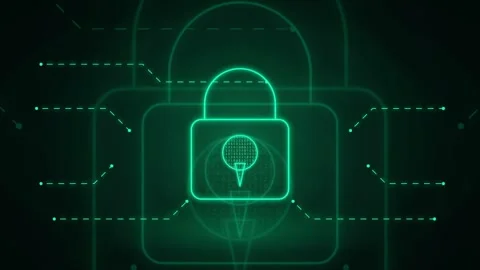 Digital Security Concept with Glowing Green Padlock Icon and Animated Data Stock Footage 343152349