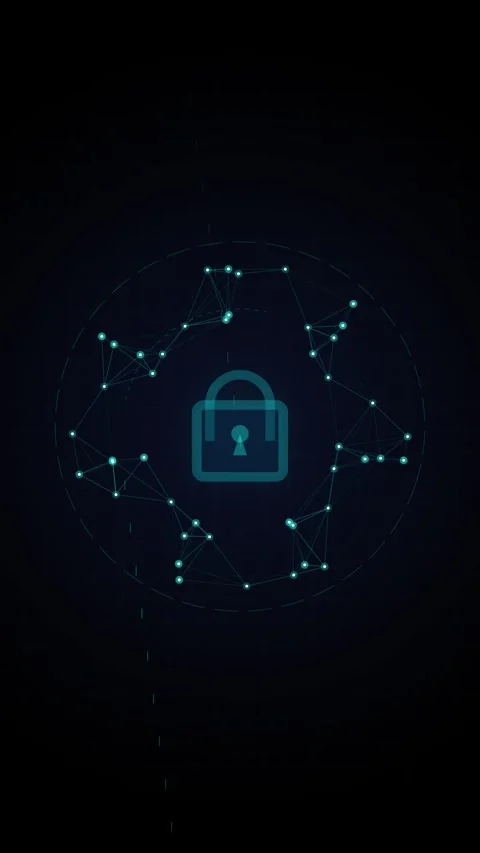 Digital Security Concept with Glowing Lock Icon and Network Data Nodes Stock Footage 346204262
