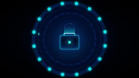 Digital security concept with a glowing neon padlock inside a circular data.. 動画素材 335826587