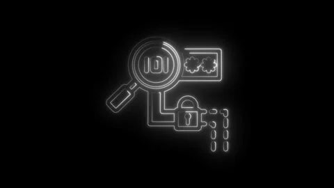 Digital security concept glowing neon icon magnifying glass over password a.. Stock Footage 346139496
