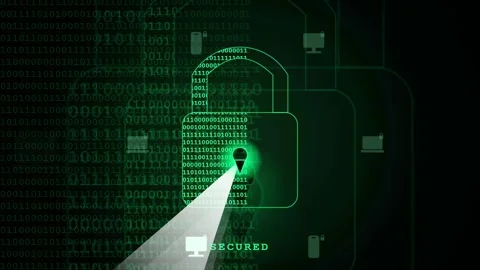 Digital Security Concept with Glowing Padlock and Scanning Light over Binary Stock-Footage 341827626