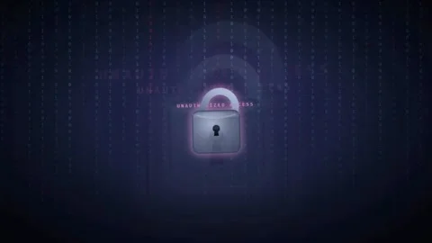 Digital Security Concept with Glowing Padlock and Data Stream on Dark Blue Stock Footage 343166924