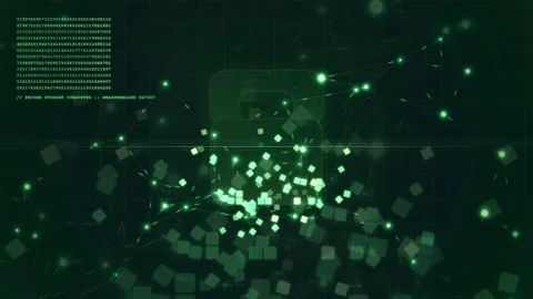 Digital Security Concept with Glowing Padlock Icon and Data Stream on Dark Stock Footage 343167497