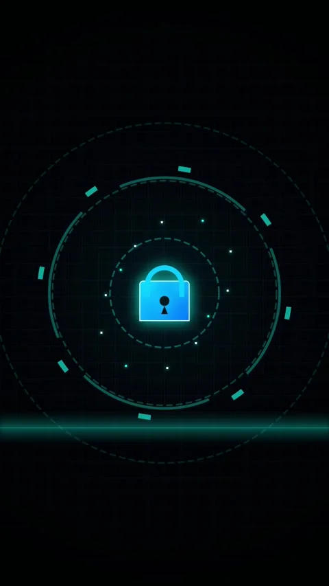 Digital Security Concept with Glowing Padlock and Cyber HUD Interface Stock Footage 346203002