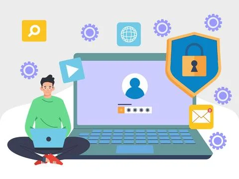 Digital Security Concept Illustration Style Stock Illustration