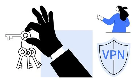Digital Security Concept with Keys and VPN Shield Visuals Stock Illustration