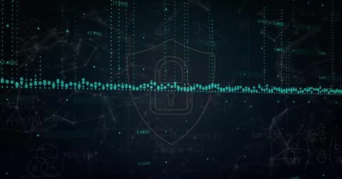 Digital security concept with lock icon and data streams on dark background Stock Photos