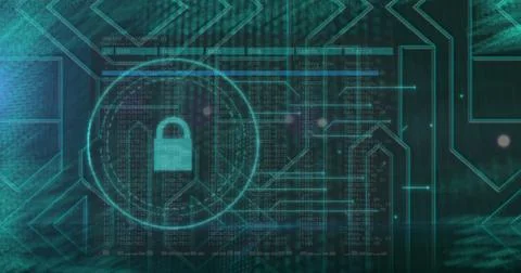 Digital security concept with lock icon and data overlay on futuristic interface Stock Photos