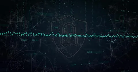 Digital security concept with lock icon and data flow on dark background Stock Photos
