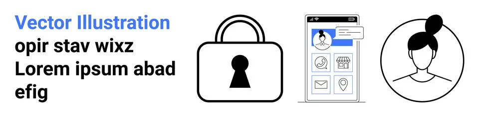 Digital Security Concept with Lock, User Interface, and User Profile Icon Illustrazione stock