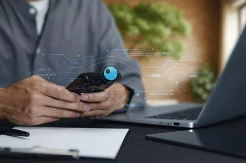 Digital Security Concept with Mobile Device and Laptop Interface 스톡 사진