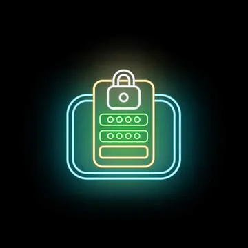 Digital security concept with padlock password boxes neon icon Stock Illustration