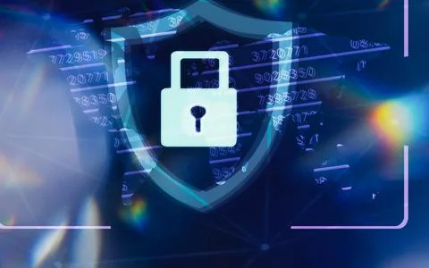 Digital security concept with padlock shield and network nodes Cyber securi.. Foto stock