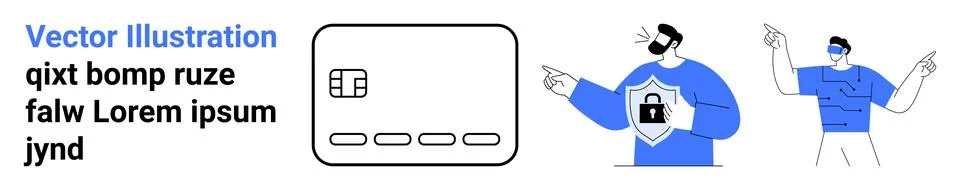 Digital Security Concept with People Pointing at Encrypted Credit Card Illustrazione stock