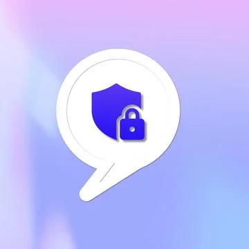 Digital security concept with a shield and padlock icon inside a speech bub.. Stock Illustration