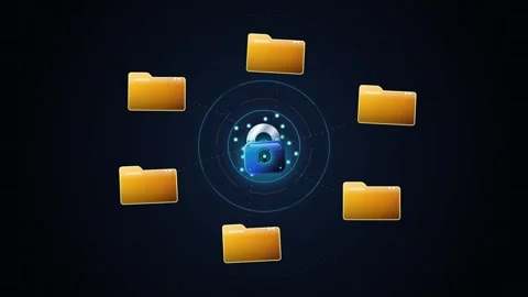 Digital security concept showing a locked padlock symbol connected to multi.. Stock Footage 345045731