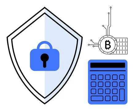 Digital Security with Cryptographic Shield, Bitcoin Concept, and Fintech Ca.. Stock Illustration