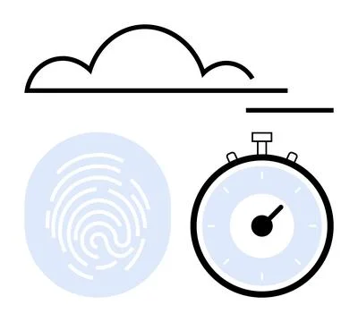 Digital Security Elements Including Cloud, Fingerprint, and Stopwatch for T.. Stock Illustration
