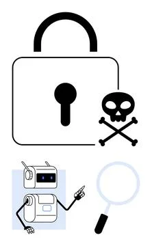 Digital Security Elements Padlock, Skull, Robot, and Magnifying Glass for M.. 스톡 일러스트
