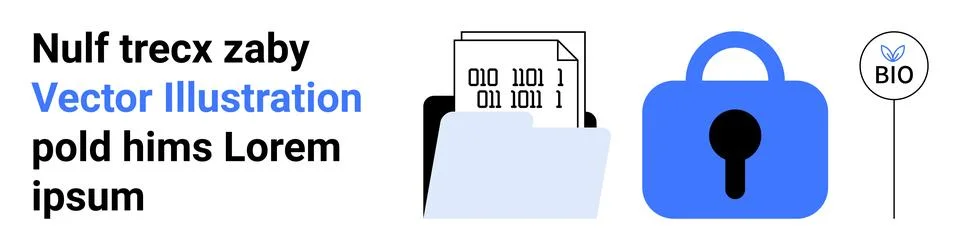 Digital Security Encryption Document, Locked Padlock, and Eco-Friendly Bio Ic 스톡 일러스트
