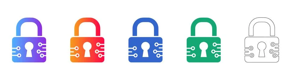 Digital Security Encryption Lock Icons イラスト素材