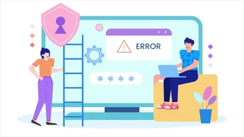 Digital security error with user assistance and password input illustration Stock Footage 292850709