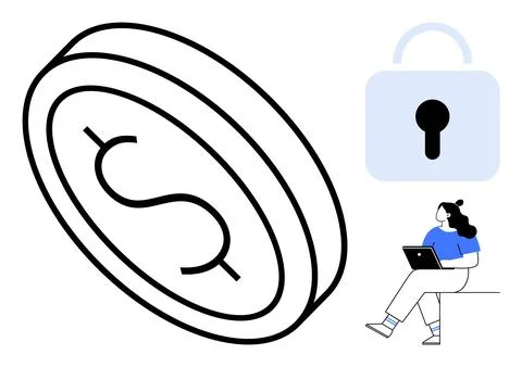 Digital Security for Financial Transactions with Coin and Lock Symbols Stock Illustration