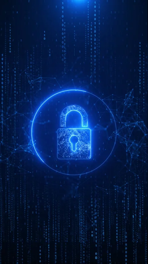 Digital security hologram of virtual lock finance data privacy VPN service Stock Footage 312433641