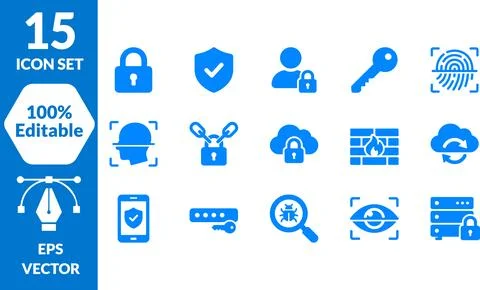 Digital Security Icon Bundle Featuring Network Protection and Cyber Safety .. Stock Illustration