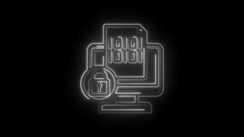 Digital security icon glowing neon outline of computer monitor with binary .. 스톡 동영상 346139778
