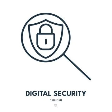 Digital Security Icon. Network, Cyber, Safety. Editable Stroke. Simple Vect.. Stock Illustration