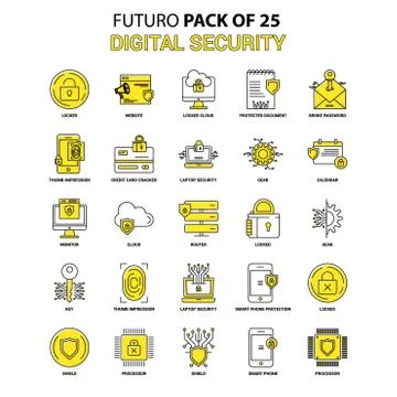 Digital Security Icon Set. Yellow Futuro Latest Design icon Pack Stock Illustration